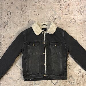 ROLLA'S Black Denim Jacket with Cream Sherpa Collar